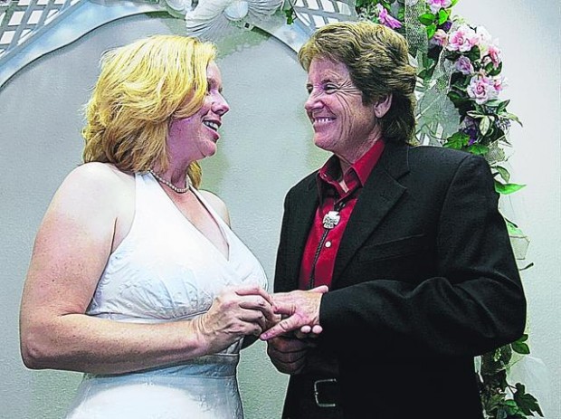 Gay marriage licenses are issued in California  