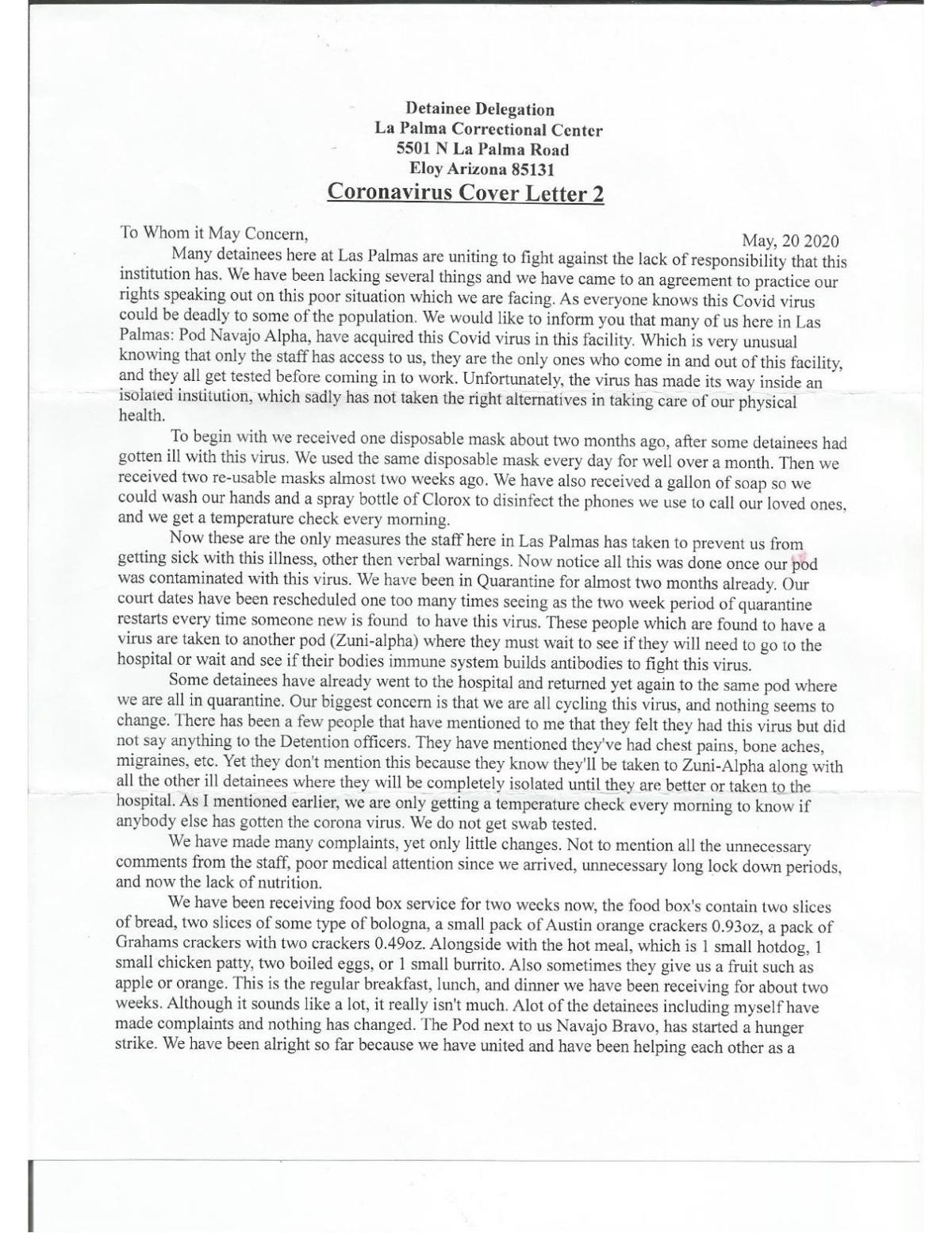 May 20 letter from La Palma