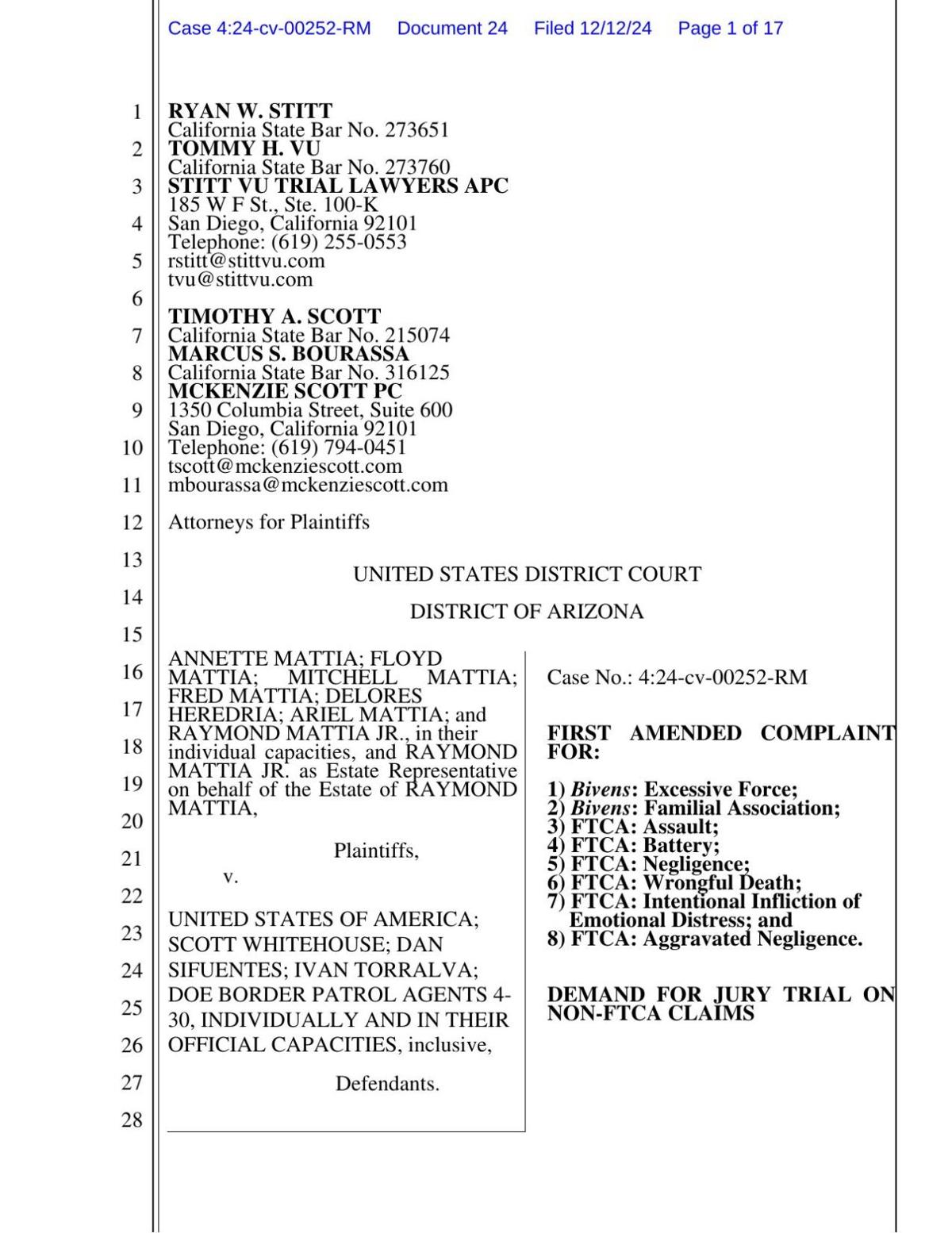 Amended complaint, Raymond Mattia