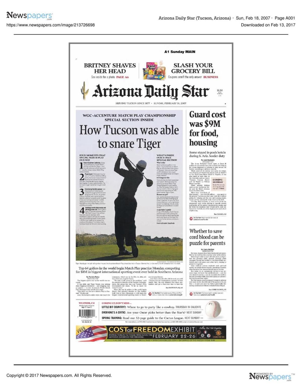 Arizona Daily Star front page Feb. 18, 2007