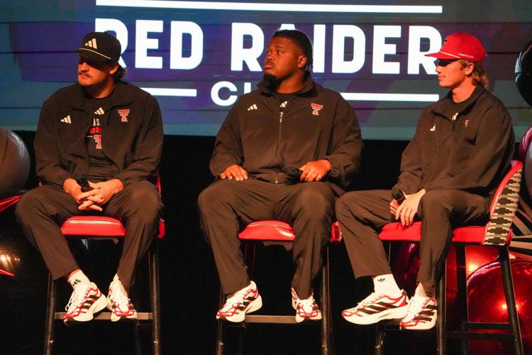 Texas Tech football players Ben Roberts, A.J. Holmes and Will Hammond speak during the Red Raider Club Kickoff Luncheon,