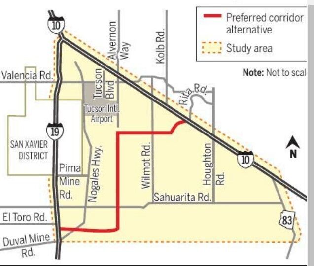 Proposed route of Sonoran Corridor highway