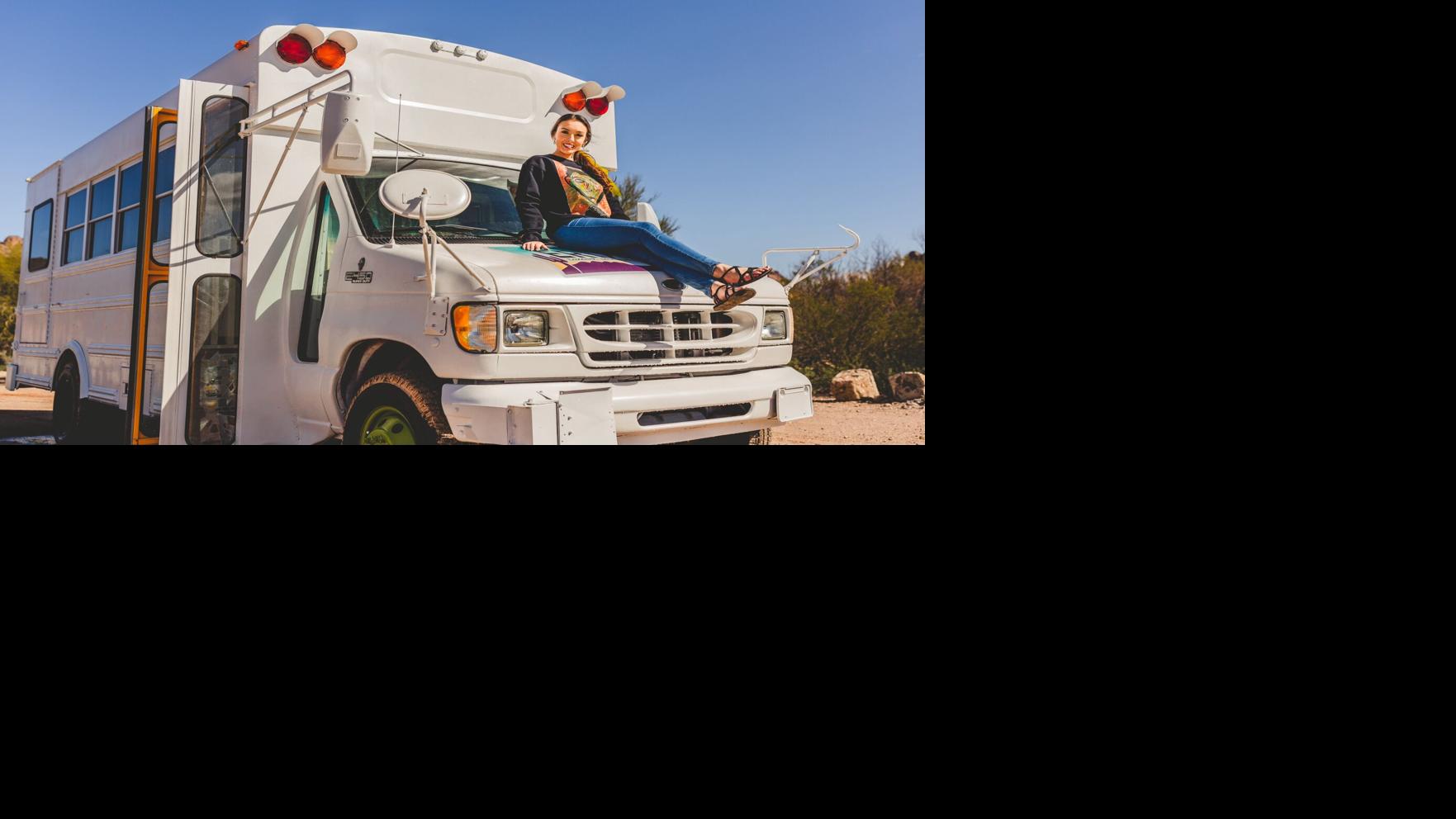 This artist converted a school bus into her own mobile art shop