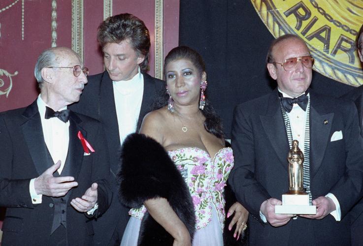 Sammy Cahn, Barry Manilow, Aretha Franklin and Clive Davis, 1992