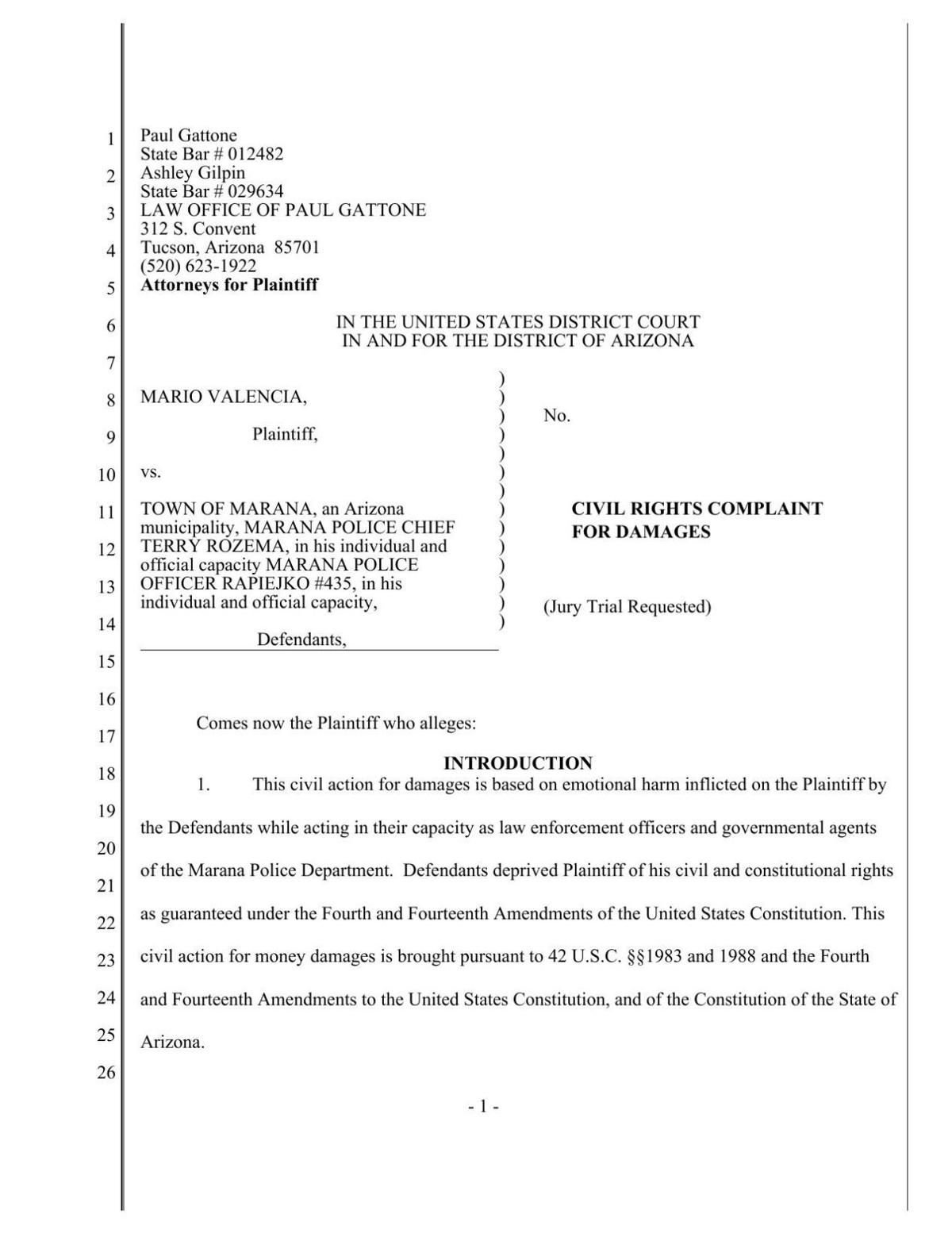 Mario Valencia lawsuit