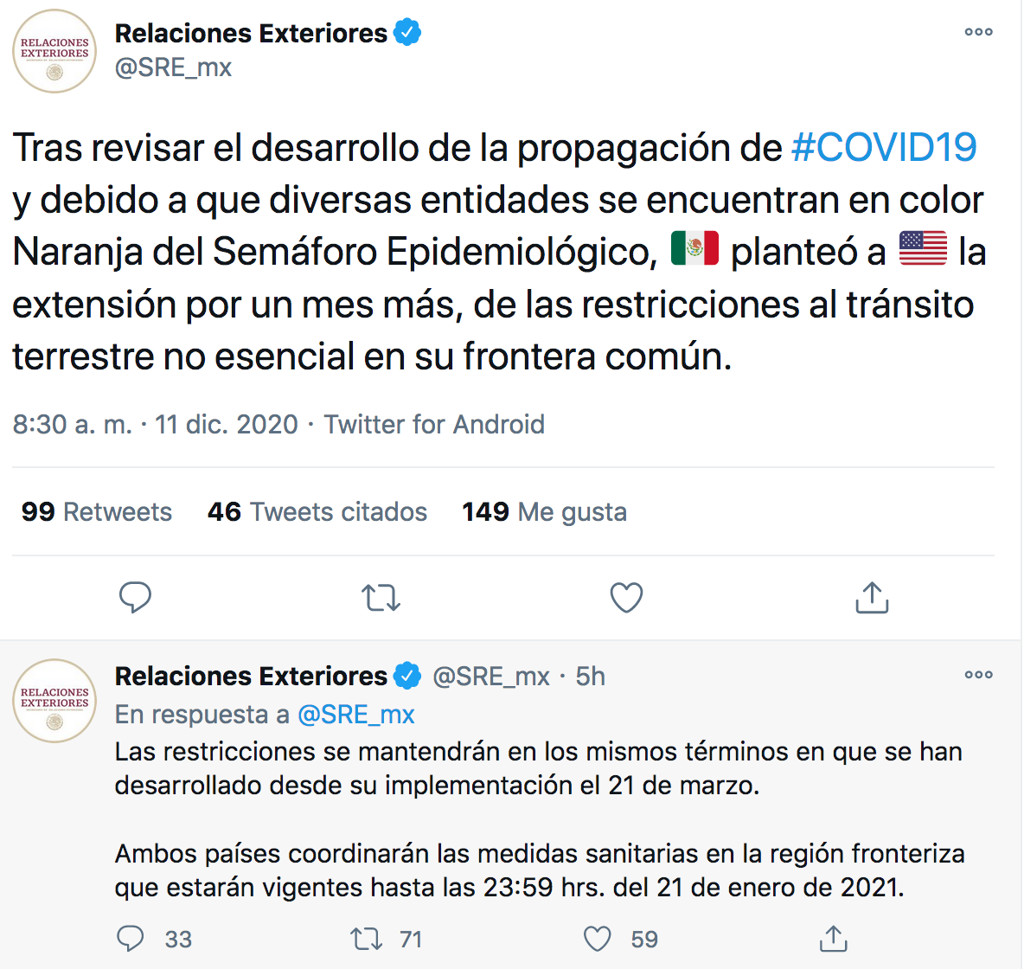 No Es Sorpresa La Frontera Cerrada Hasta El 22 De Enero Por Lo Menos Frontera Tucson Com
