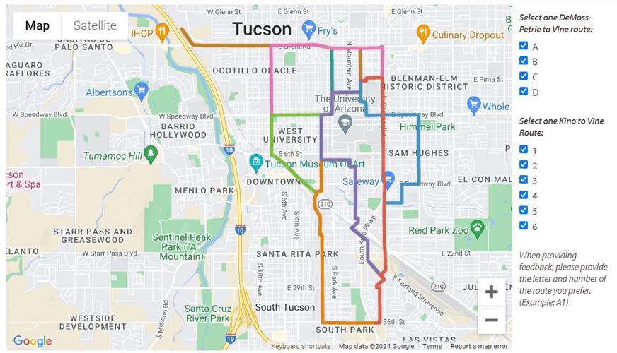 TEP Midtown Reliability Project route alternatives map