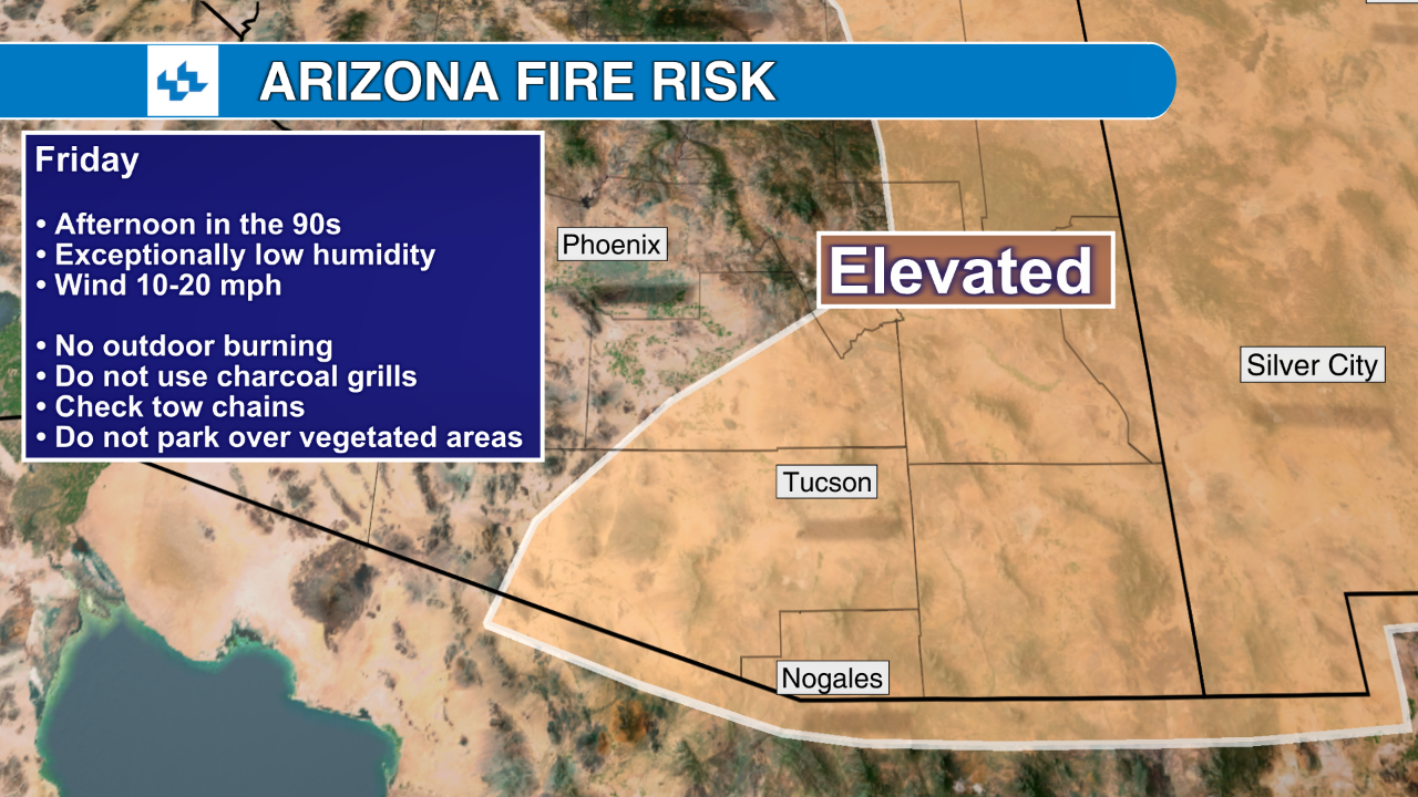 Enhanced Risk For Arizona Elevated fire risk in southern Arizona Friday