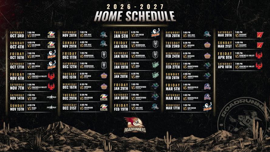 Tucson Roadrunners Announce 2026-27 Regular-Season Schedule