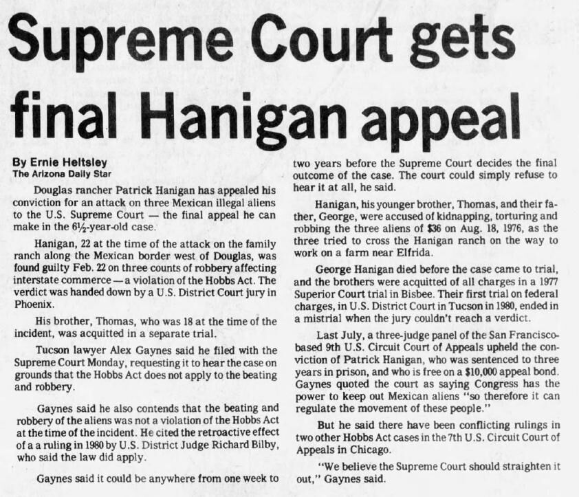 Dec. 1, 1982: Supreme Court gets final Hanigan appeal