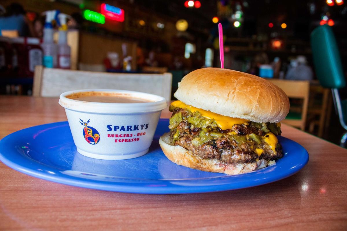 Sparky's green chile cheeseburger