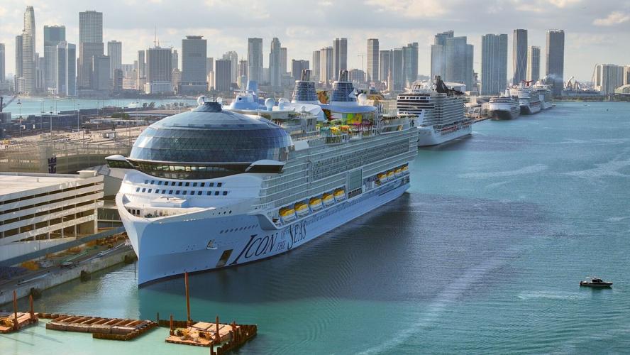 Royal Caribbean's Icon of the Seas, billed as the world's largest cruise ship, is moored at PortMiami after returning from its maiden voyage on Feb. 03, 2024, in Miami, Florida.