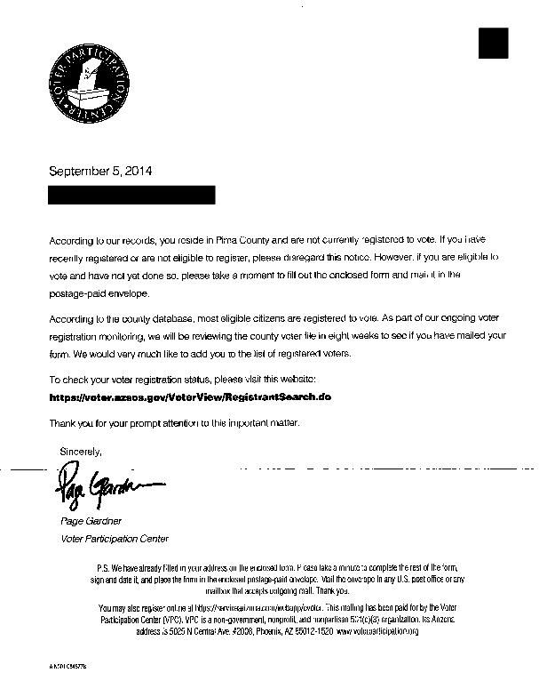 Voter Participation Center letter