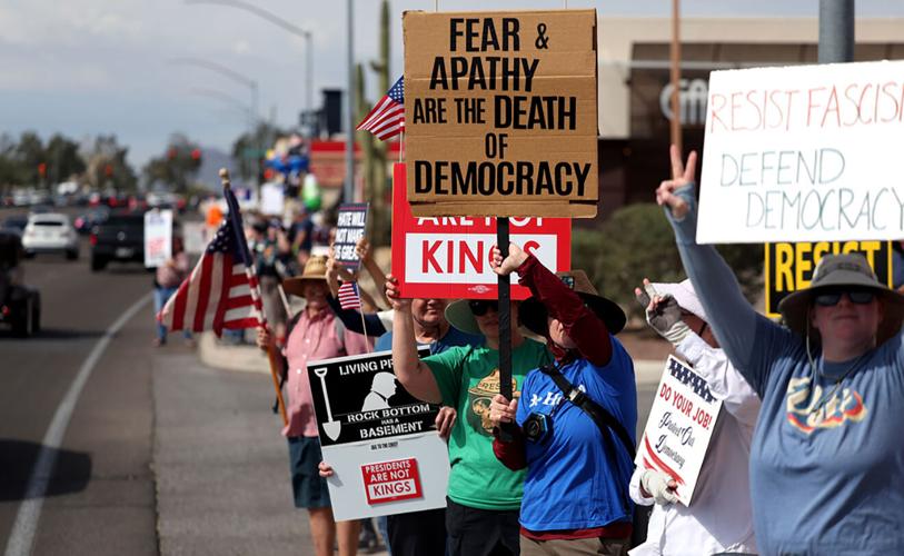 Hundreds turn out for 'No Kings' rally in Tucson in strong winds