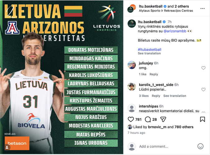 Lithuania roster for Arizona exhibition game