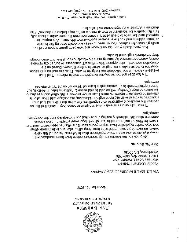 SOS letter to Women's Voices, 2007