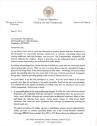 Letter from Arziona Gov Doug Ducey to Sen. McCain