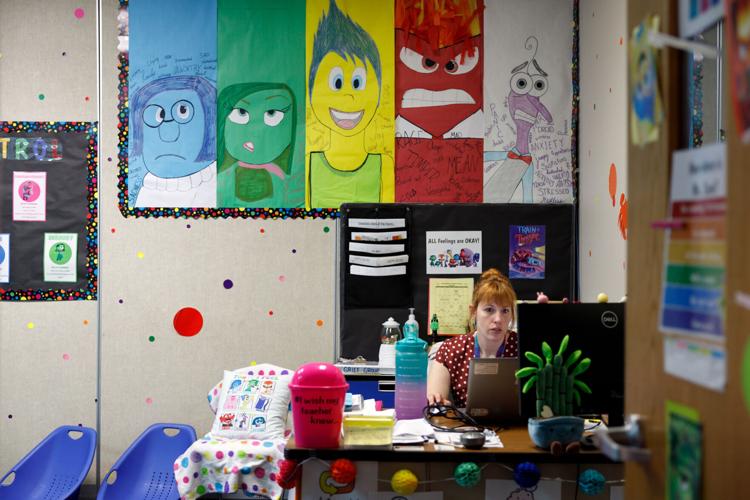 Samantha Phillips at desk