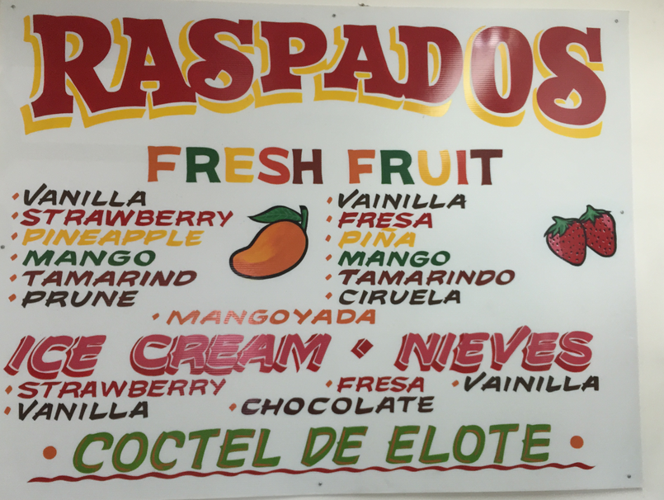 Taqueria Pico de Gallo raspados menu