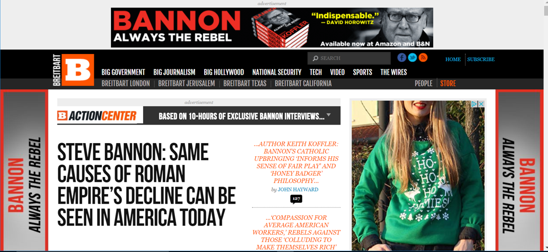 Breitbart News front page features Bannon book