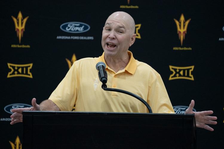 Randy Bennett answers questions during a press conference at the Weatherup Center in Tempe on May 7, 2026.