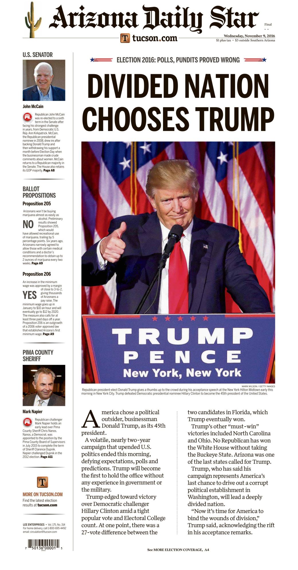 Pdf: the arizona daily star front page the morning after the election | |  tucson.com