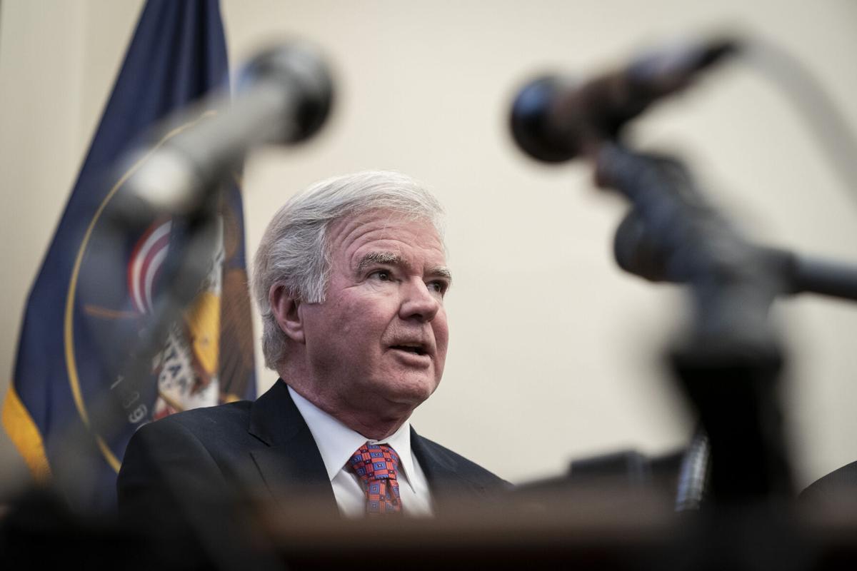 Mark Emmert, president of the National Collegiate Athletic Association, speaks during a brief news availability on Capitol Hill December 17, 2019, in Washington, D.C..