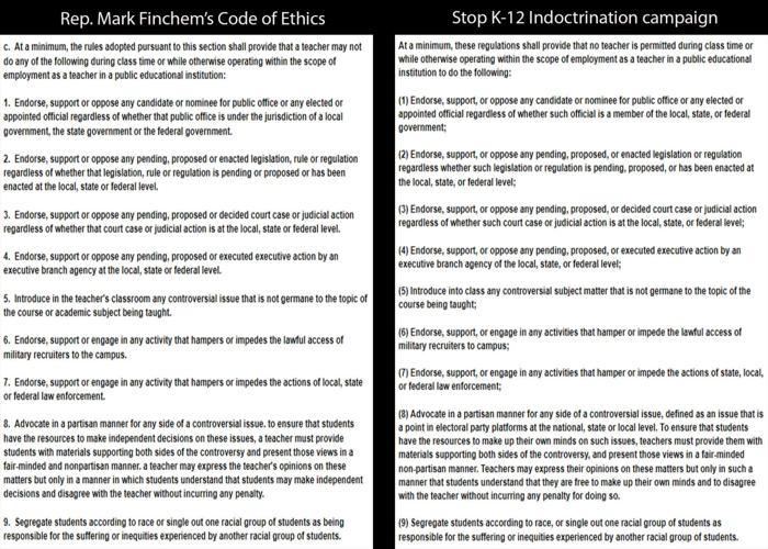 Rep. Mark Finchem's teacher code of ethics