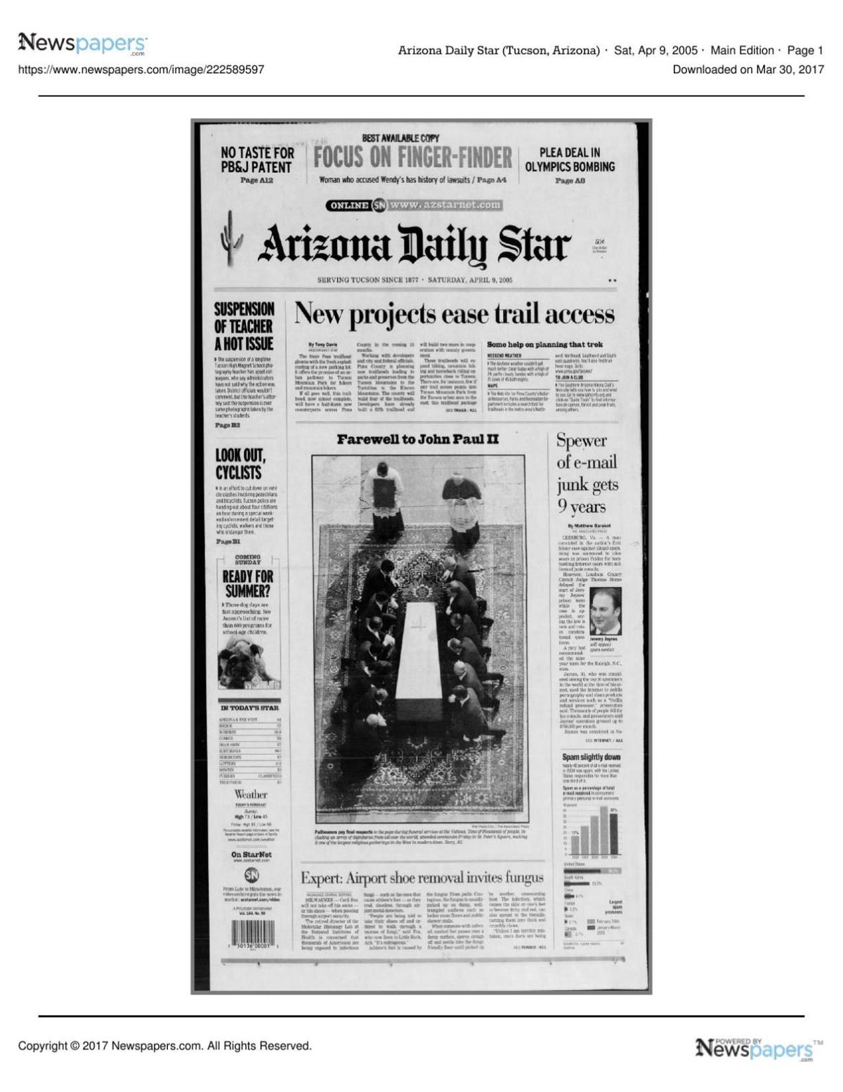 Arizona Daily Star Front Page April 9 2005 Pdf Tucson Com Please copy and paste this embed script to where you want to embed. arizona daily star