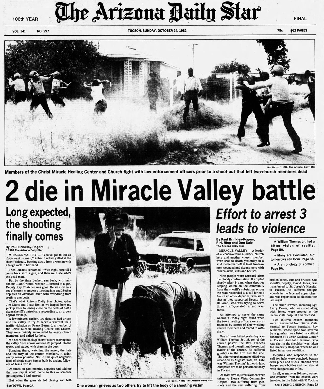 Oct 24 Arizona Daily Star Front Pages Riot In Miracle - 