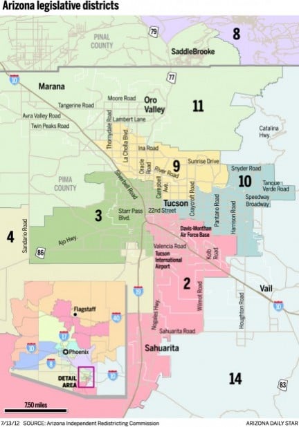 Legislative districts in the Tucson metro area