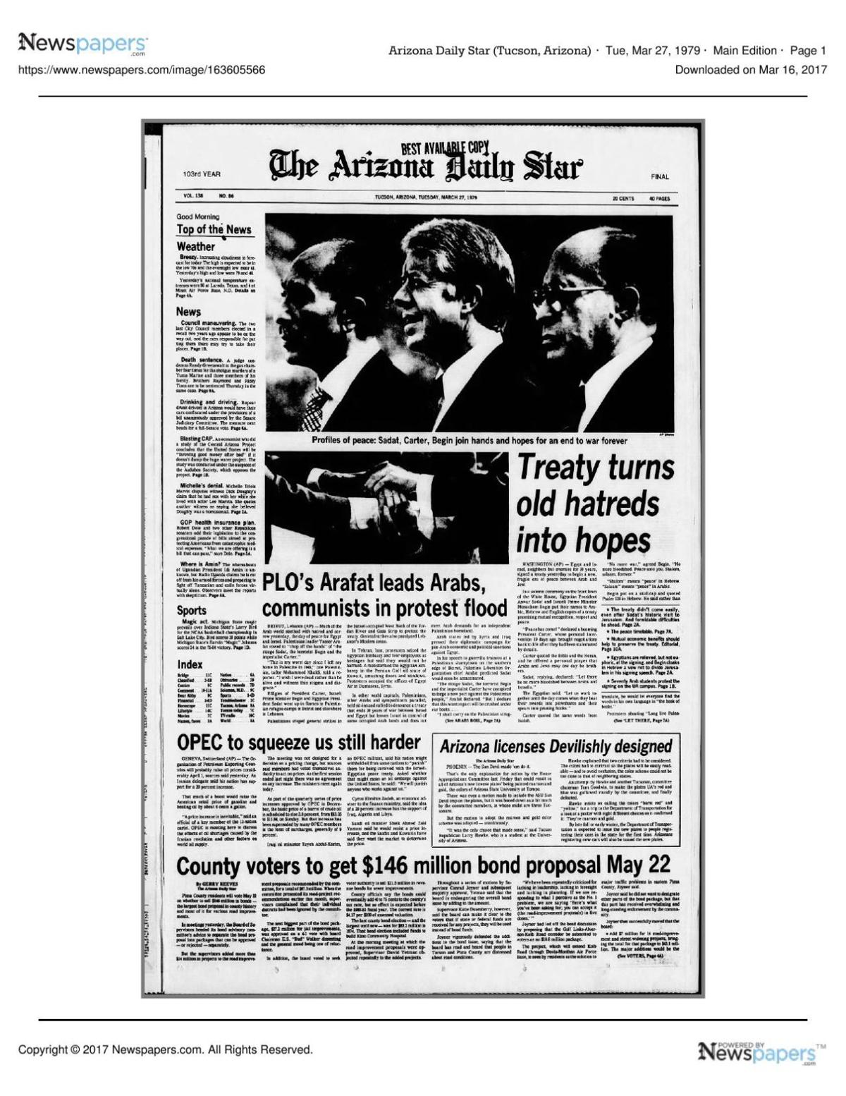 Arizona Daily Star front page March 27, 1979