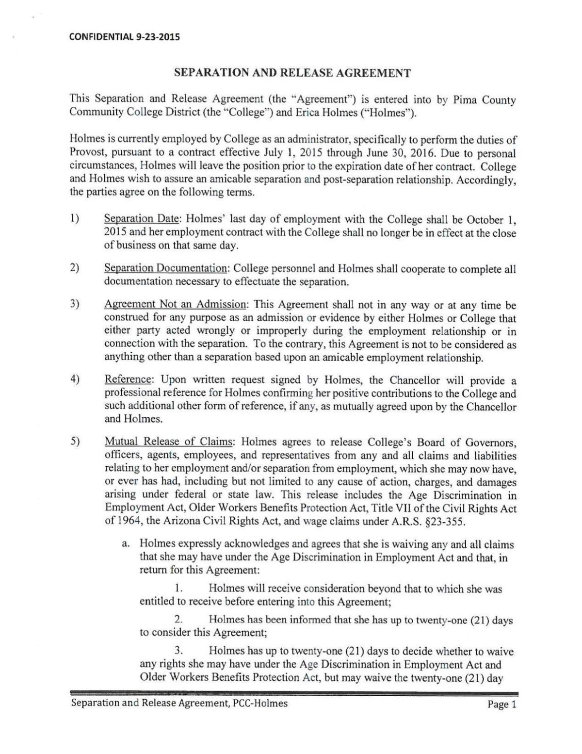 PCC provost separation agreement