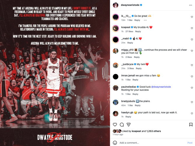 Dwayne Aristode says goodbye to Arizona