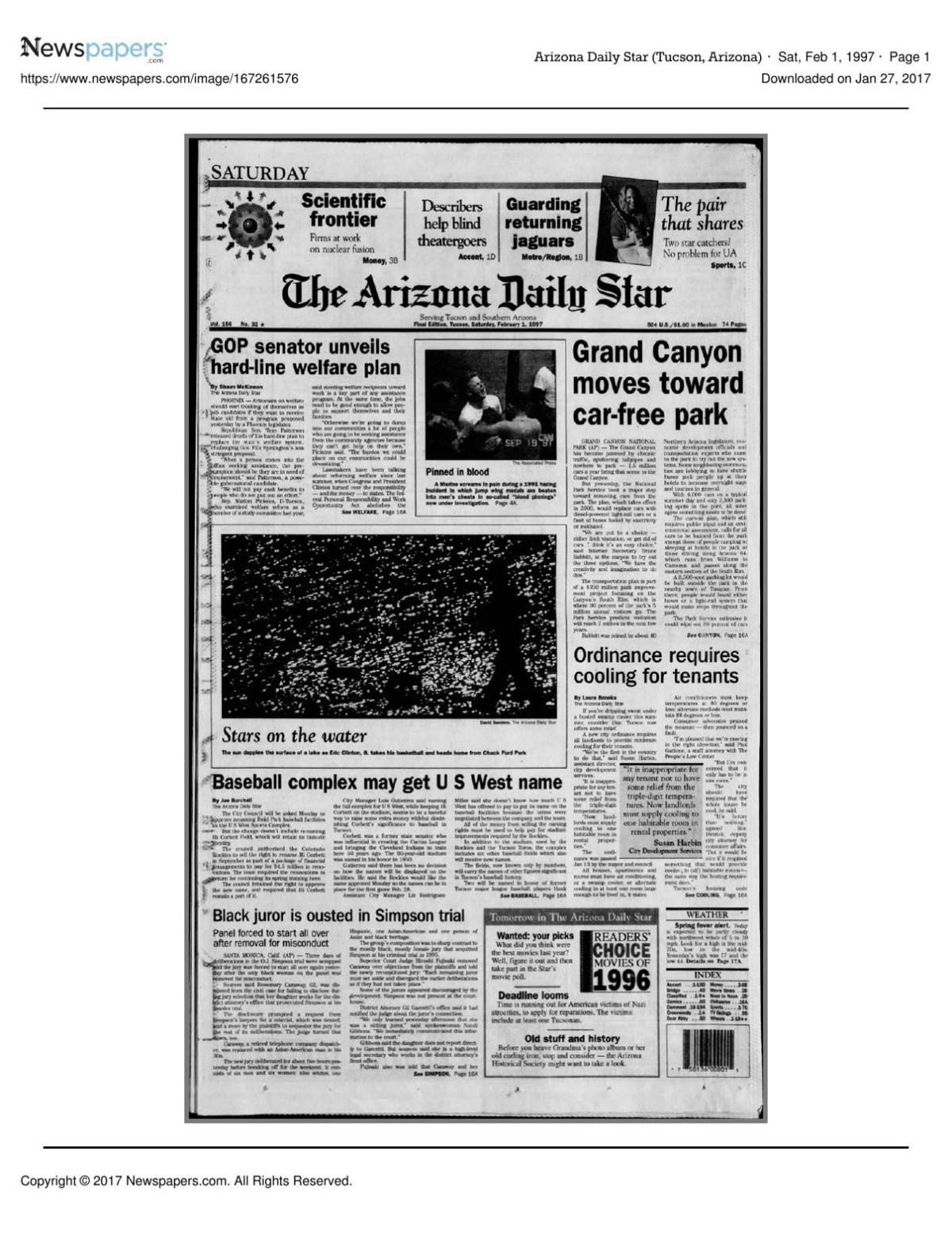 Arizona Daily Star front page Feb. 1, 1997