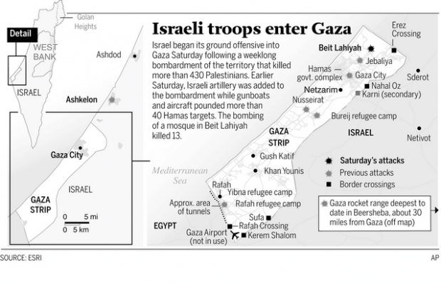 Israeli forces swarm into Gaza, trigger fierce fighting  