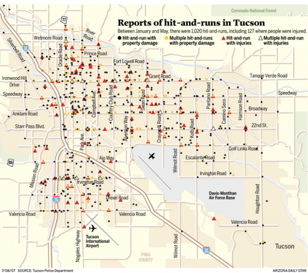 Where Tucson drivers crash and flee  