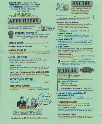 Rocco's menu