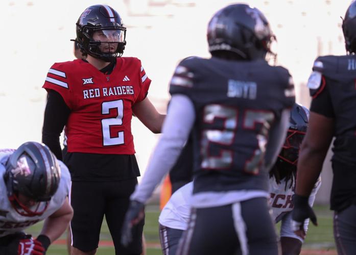 Texas Tech's Brendan Sorsby looks on during the spring football game, Friday, April 17, 2026, at Jones AT&T Stadium.
