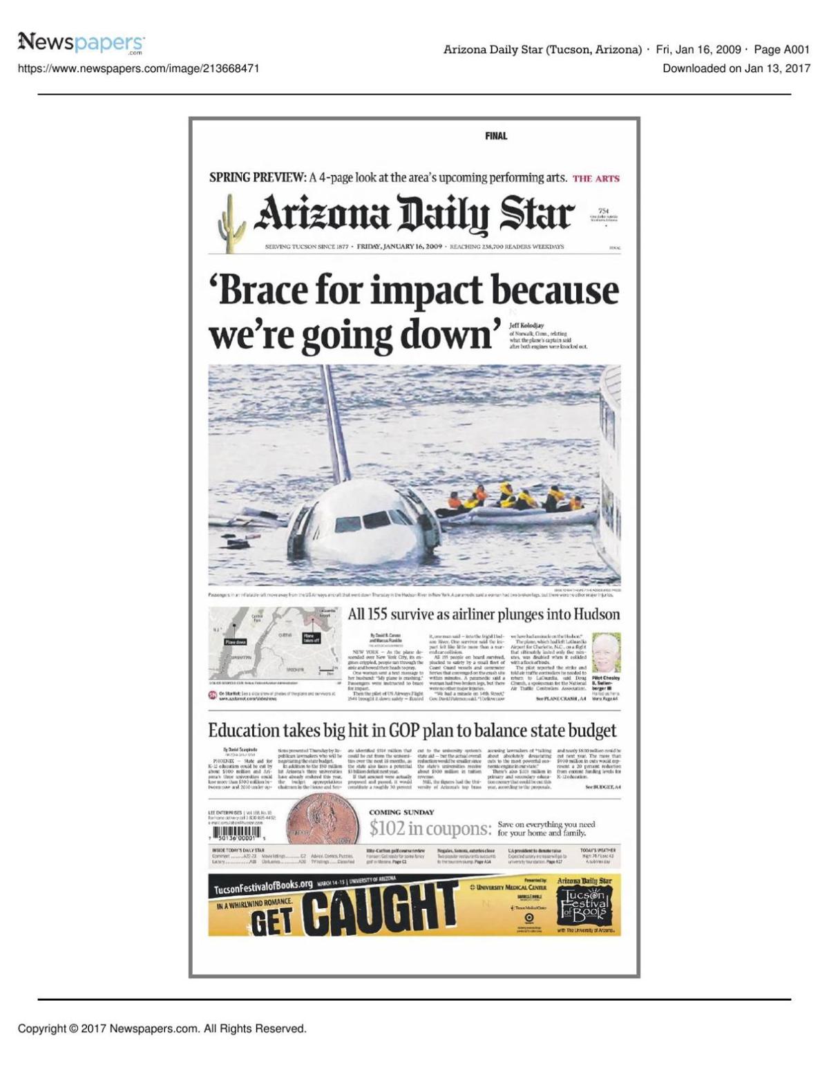 Arizona Daily Star front page Jan. 16, 2009
