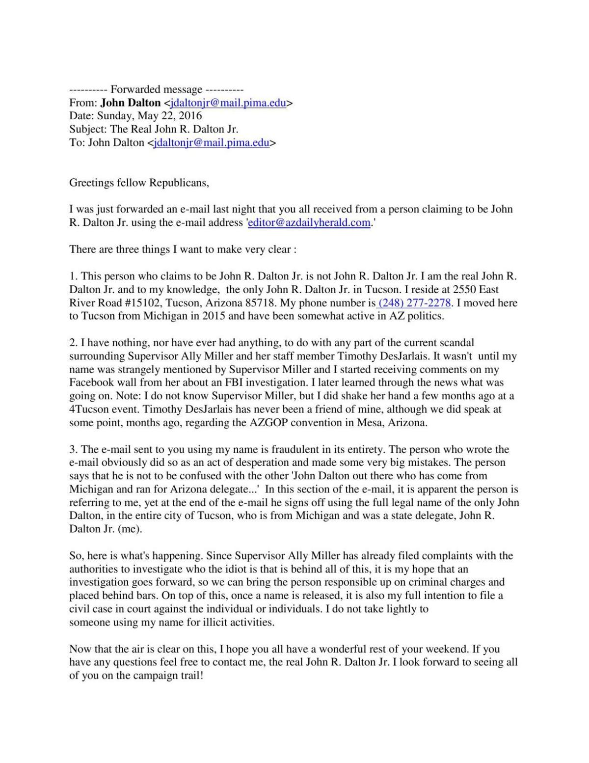 John R. Dalton Jr.'s Sunday email