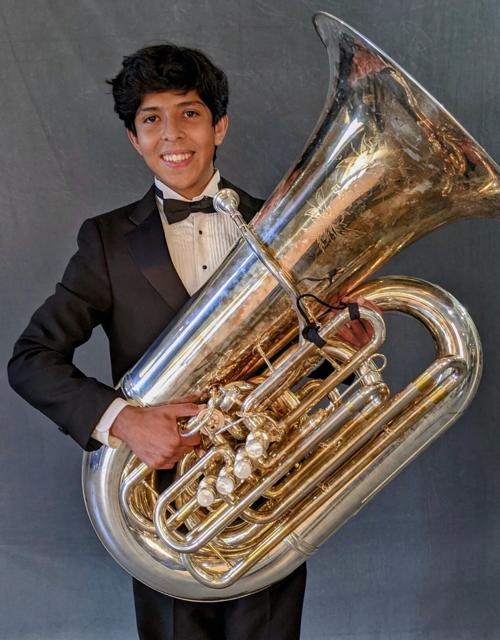 Man plays on the tuba slow melody. Black, Stock Video