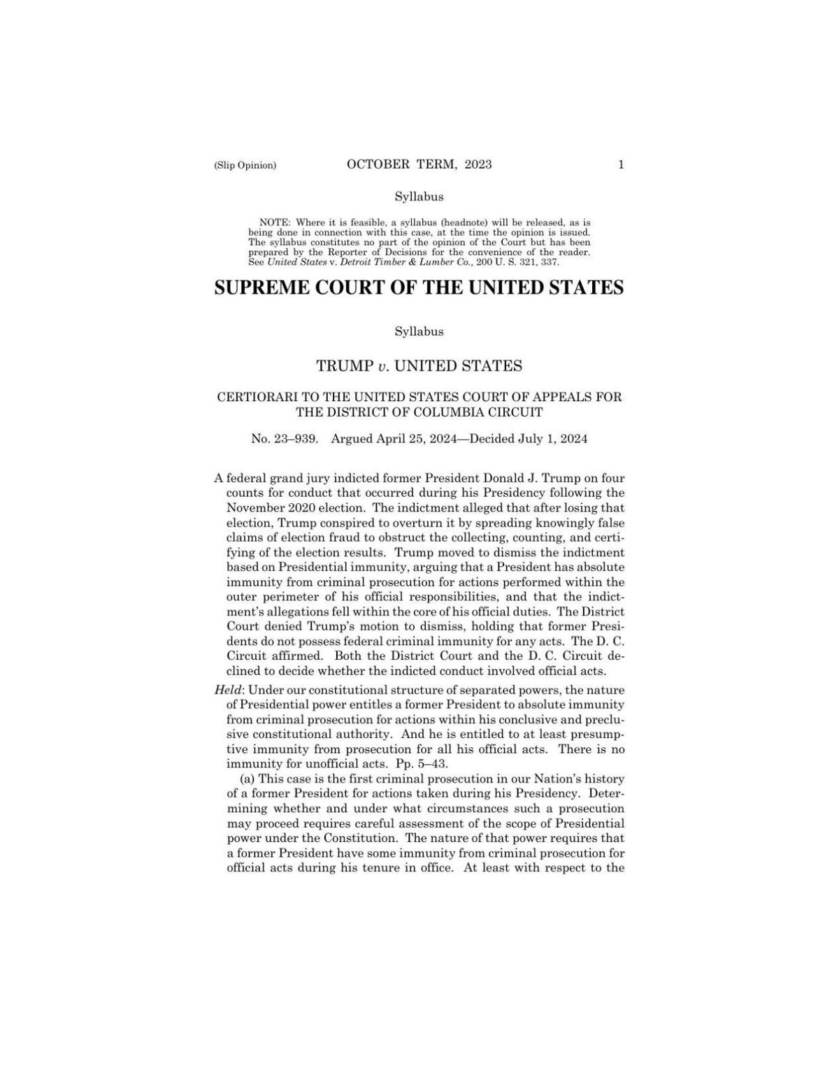 Read the Supreme Court ruling on presidential immunity