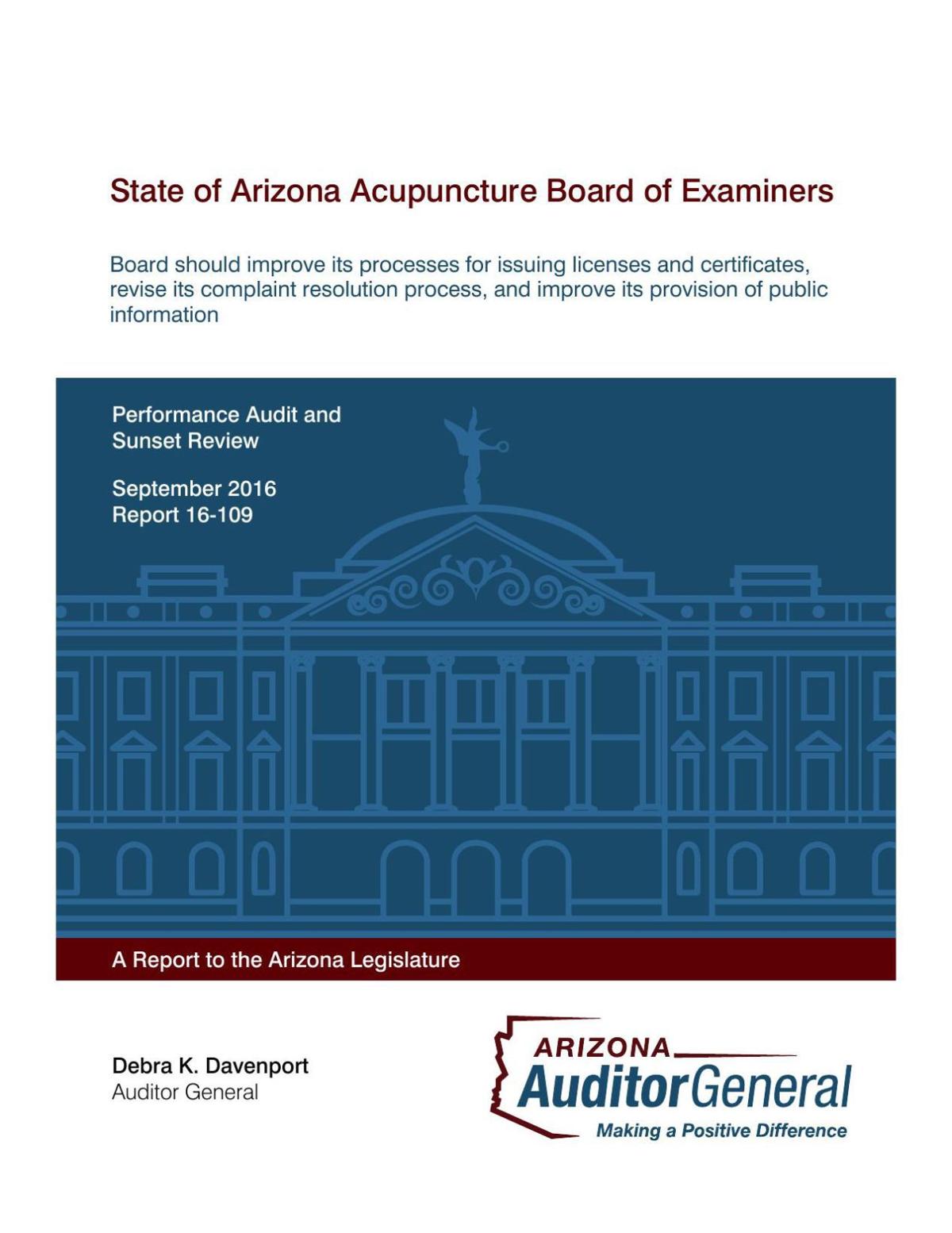Audit Report State of Arizona Acupuncture Board of Examiners
