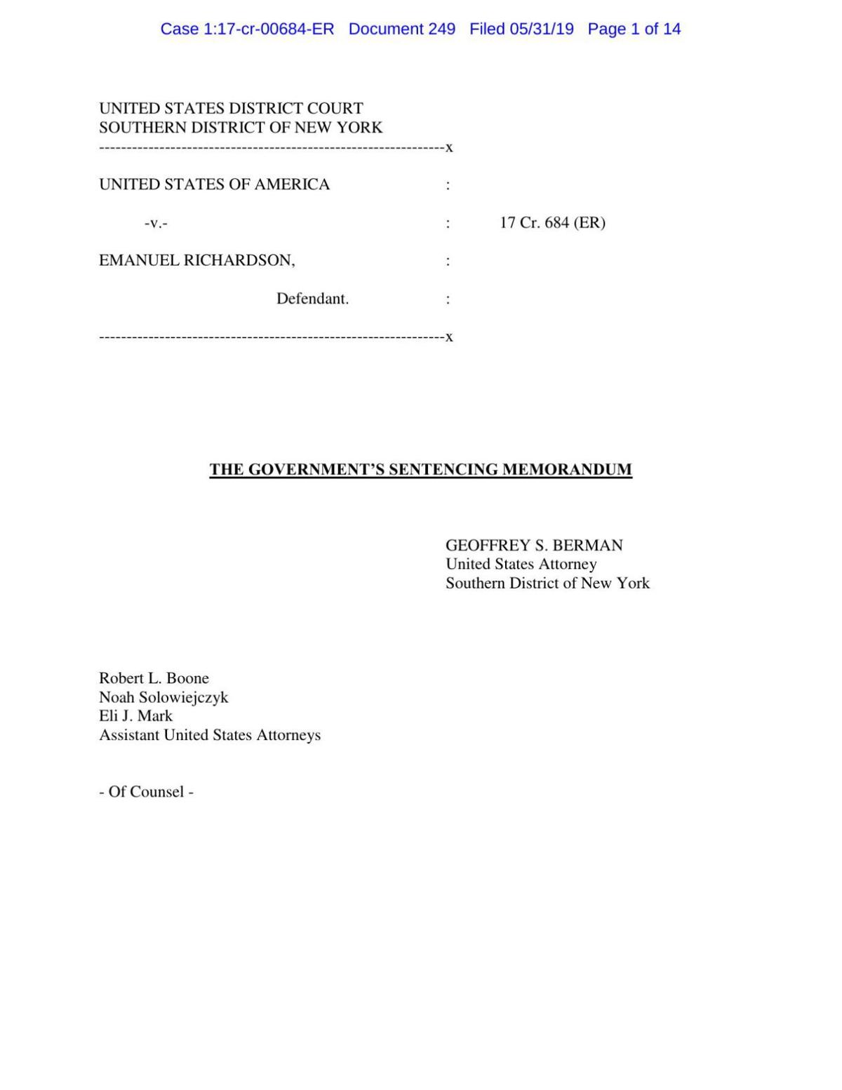 Government sentencing memorandum