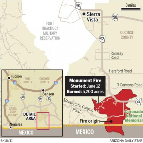 Map: Monument Fire at 5,200 acres