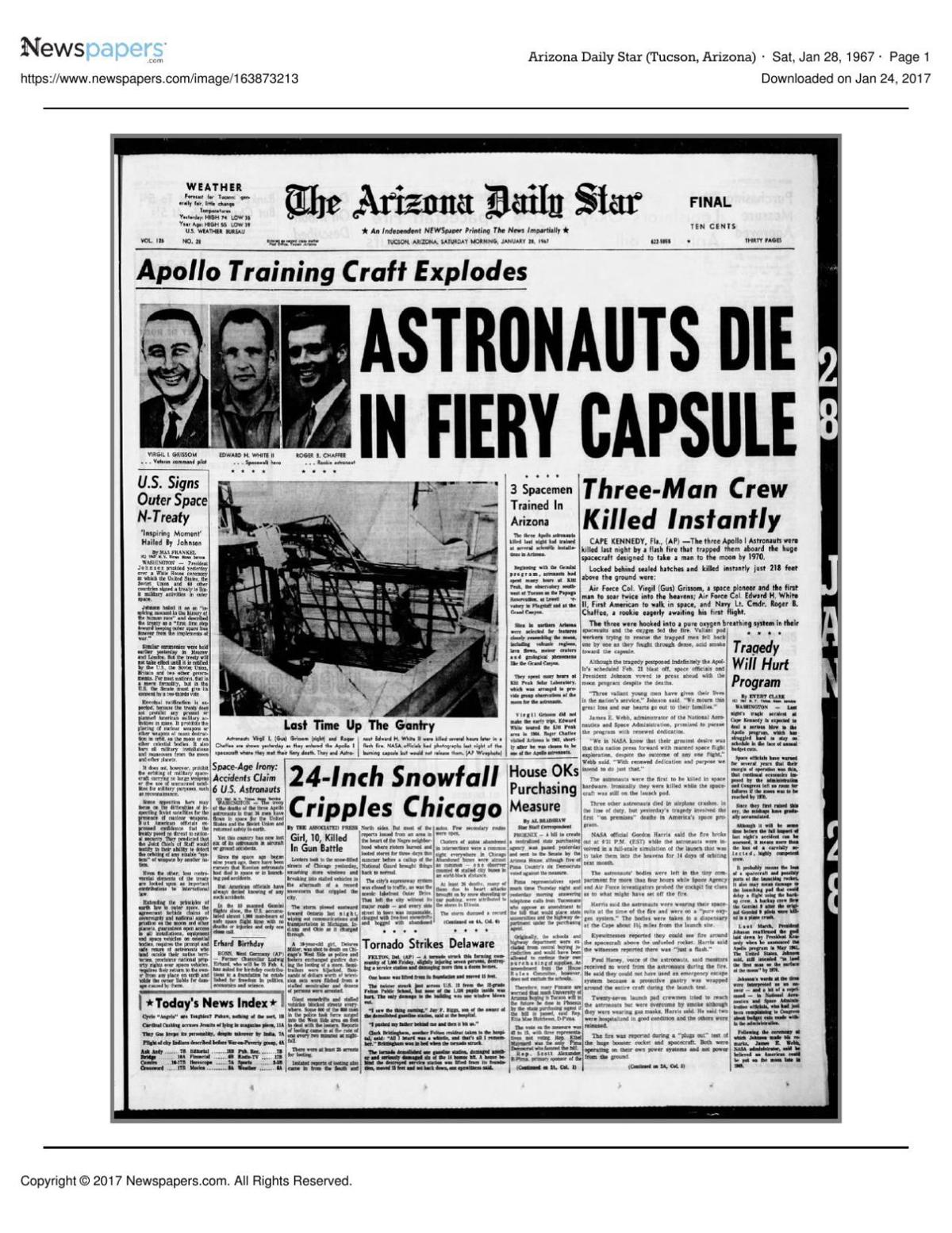 Arizona Daily Star front page Jan. 28, 1967