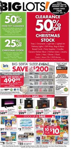 Big Lots- Dec. 25-27