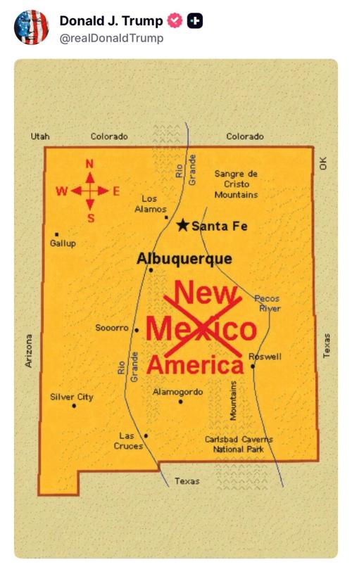 Trump posts map calling New Mexico 'New America'