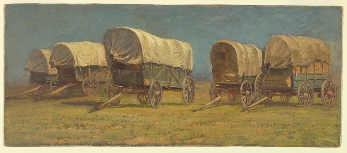 Drawing of covered wagons